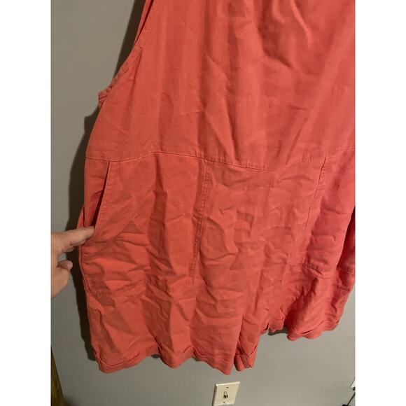 Zenana Linen Rayon Blend Knit Coral Pink Romper Pockets Womens Size 2XL‎ - Picture 3 of 5